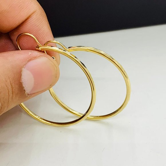 Endless Hoop Earrings Ladies Girls Womens in Gold F Diamond Cut Design 1.75x1.5" - Picture 6 of 7